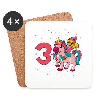 With Unicorn - Girl Birthday 3 Years - Coasters (set of 4) - white - Front