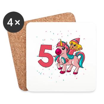 With Unicorn - Girl's Birthday 5 Years - Coasters (set of 4) - white - Front