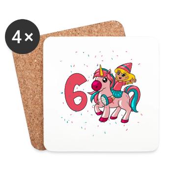 Mit Einhorn - Mädchen Geburtstag 6 Jahre - Untersetzer (4er-Set) - Weiß - Vorne