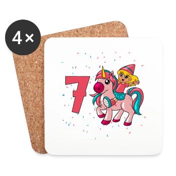 Avec licorne - Anniversaire de fille 7 ans - Dessous de verre (lot de 4) - blanc - Devant
