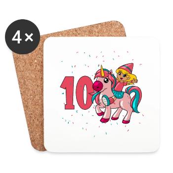 Mit Einhorn - Mädchen Geburtstag 10 Jahre - Untersetzer (4er-Set) - Weiß - Vorne