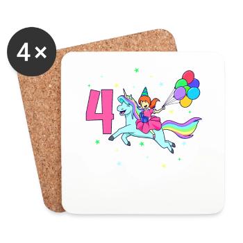 With Unicorn - Girl Birthday 4 Years - Coasters (set of 4) - white - Front