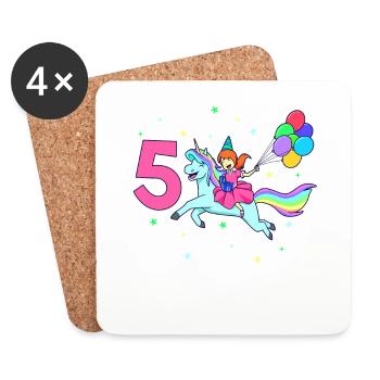 With Unicorn - Girl's Birthday 5 Years - Coasters (set of 4) - white - Front
