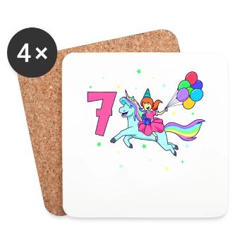 Avec licorne - Anniversaire de fille 7 ans - Dessous de verre (lot de 4) - blanc - Devant