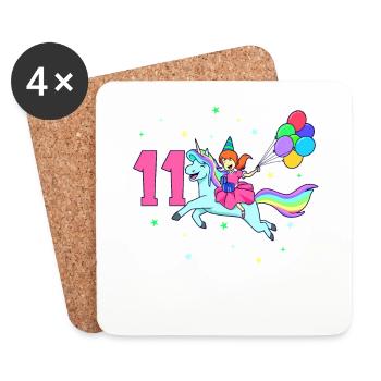 Avec licorne - Anniversaire de fille 11 ans - Dessous de verre (lot de 4) - blanc - Devant