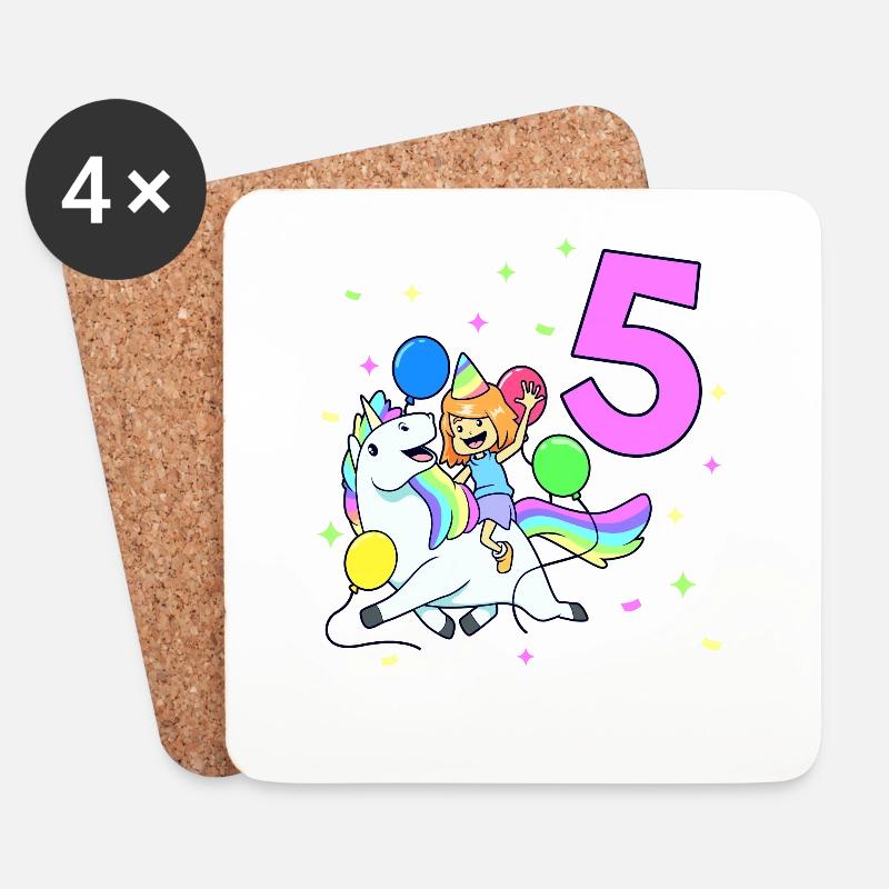 Mit Einhorn - Mädchen Geburtstag 5 Jahre - Untersetzer (4er-Set) - Weiß