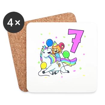 Avec licorne - Anniversaire de fille 7 ans - Dessous de verre (lot de 4) - blanc - Devant