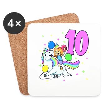 Mit Einhorn - Mädchen Geburtstag 10 Jahre - Untersetzer (4er-Set) - Weiß - Vorne