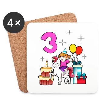Mit Einhorn - Mädchen Geburtstag 3 Jahre - Untersetzer (4er-Set) - Weiß - Vorne