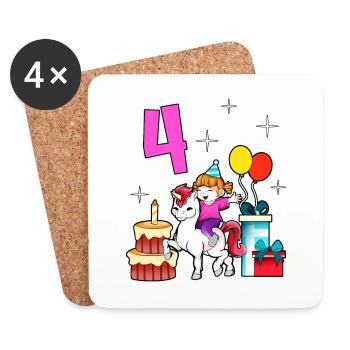 With Unicorn - Girl Birthday 4 Years - Coasters (set of 4) - white - Front