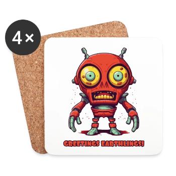 Greetings Earthlings – Alien Robots - Coasters (set of 4) - white - Front