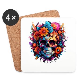 Bouquet de fleurs Sucre Crâne Crâne - Dessous de verre (lot de 4) - blanc - Devant
