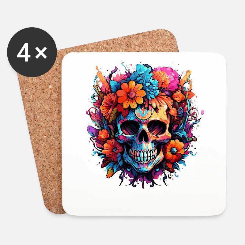 Blumenstrauß Zucker Schädel Totenkopf - Untersetzer (4er-Set) - Weiß
