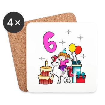 With Unicorn - Girl Birthday 6 Years - Coasters (set of 4) - white - Front