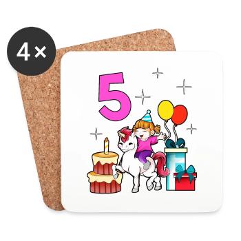 With Unicorn - Girl's Birthday 5 Years - Coasters (set of 4) - white - Front