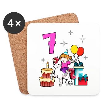 Avec licorne - Anniversaire de fille 7 ans - Dessous de verre (lot de 4) - blanc - Devant