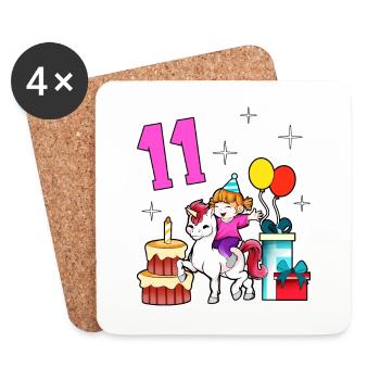 Avec licorne - Anniversaire de fille 11 ans - Dessous de verre (lot de 4) - blanc - Devant