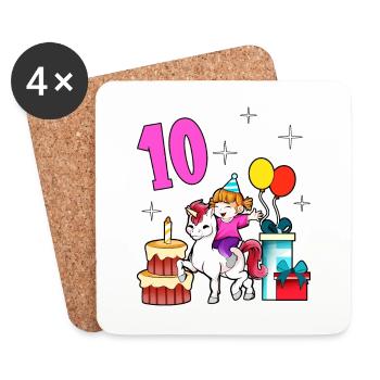 Mit Einhorn - Mädchen Geburtstag 10 Jahre - Untersetzer (4er-Set) - Weiß - Vorne