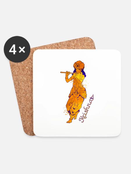Hindu God - the Blue Flute Player Krishna - Coasters (set of 4) - white