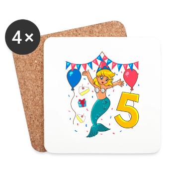 With Mermaid - Girl Birthday 5 years - Coasters (set of 4) - white - Front