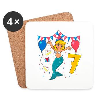 With Mermaid - Girl Birthday 7 Years - Coasters (set of 4) - white - Front