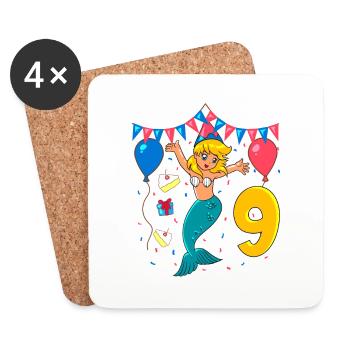 Avec Sirène - Anniversaire de fille 9 ans - Dessous de verre (lot de 4) - blanc - Devant