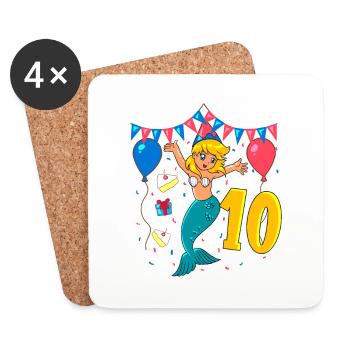 Mit Meerjungfrau - Mädchen Geburtstag 10 Jahre - Untersetzer (4er-Set) - Weiß - Vorne