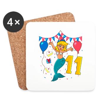 Avec Sirène - Anniversaire de fille 11 ans - Dessous de verre (lot de 4) - blanc - Devant