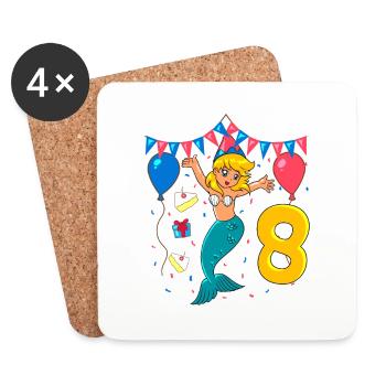 With Mermaid - Girl Birthday 8 Years - Coasters (set of 4) - white - Front