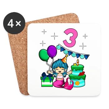 With Mermaid - Girl Birthday 3 Years - Coasters (set of 4) - white - Front