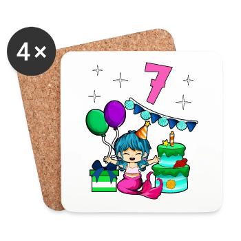 Avec Sirène - Anniversaire de fille 7 ans - Dessous de verre (lot de 4) - blanc - Devant