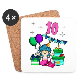 Mit Meerjungfrau - Mädchen Geburtstag 10 Jahre - Untersetzer (4er-Set) - Weiß - Vorne
