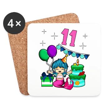 Avec Sirène - Anniversaire de fille 11 ans - Dessous de verre (lot de 4) - blanc - Devant