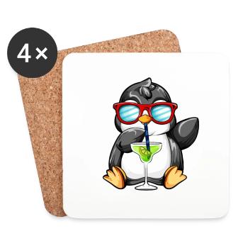 Comic Pinguin genießt einen Cocktail - Untersetzer (4er-Set) - Weiß - Vorne