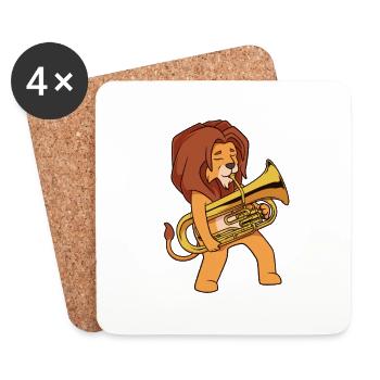 Cartoon Löwe spielt Euphonium - Untersetzer (4er-Set) - Weiß - Vorne