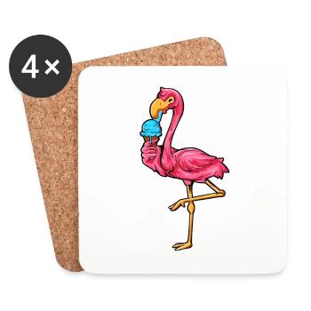 Comic Flamingo enjoys ice cream cone - Coasters (set of 4) - white - Front