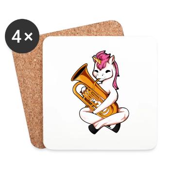 Cartoon Einhorn spielt Euphonium - Untersetzer (4er-Set) - Weiß - Vorne