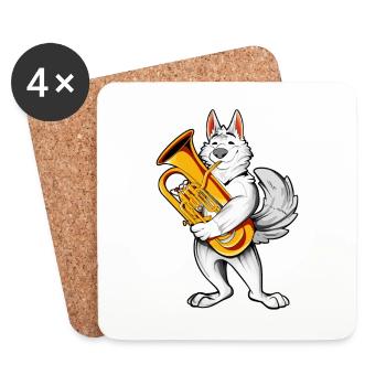 Cartoon Wolf spielt Euphonium - Untersetzer (4er-Set) - Weiß - Vorne