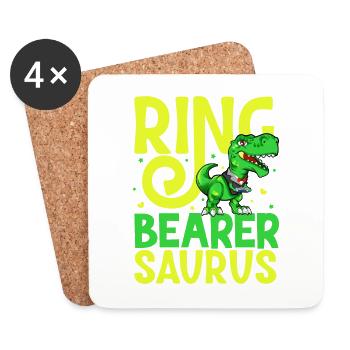 Le dinosaure TREX porte les alliances - porteur de bague - Dessous de verre (lot de 4) - blanc - Devant