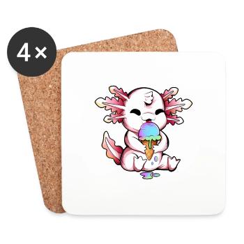 Comic Axolotl enjoys ice cream cone - Coasters (set of 4) - white - Front