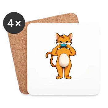 Katze spielt Mundharmonika - Untersetzer (4er-Set) - Weiß - Vorne