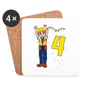 With construction worker - boys' birthday 4 years - Coasters (set of 4) - white - Front