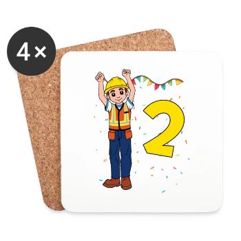 With construction worker - guys birthday 2 years - Coasters (set of 4) - white - Front