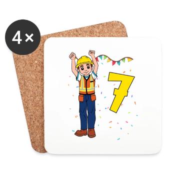With construction worker - boys' birthday 7 years - Coasters (set of 4) - white - Front