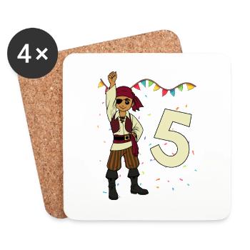 With Pirate - Boys Birthday 5 Years - Coasters (set of 4) - white - Front