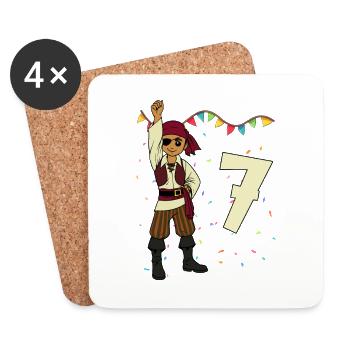 With Pirate - Boys' Birthday 7 Years - Coasters (set of 4) - white - Front