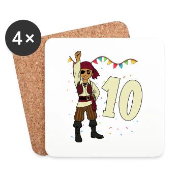 Mit Pirat - Jungs Geburtstag 10 Jahre - Untersetzer (4er-Set) - Weiß - Vorne