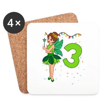 With Fairy - Girl Birthday 3 Years - Coasters (set of 4) - white - Front