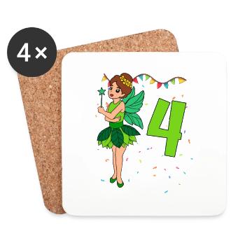 Mit Fee - Mädchen Geburtstag 4 Jahre - Untersetzer (4er-Set) - Weiß - Vorne