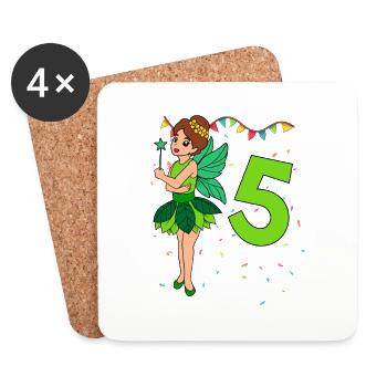Mit Fee - Mädchen Geburtstag 5 Jahre - Untersetzer (4er-Set) - Weiß - Vorne